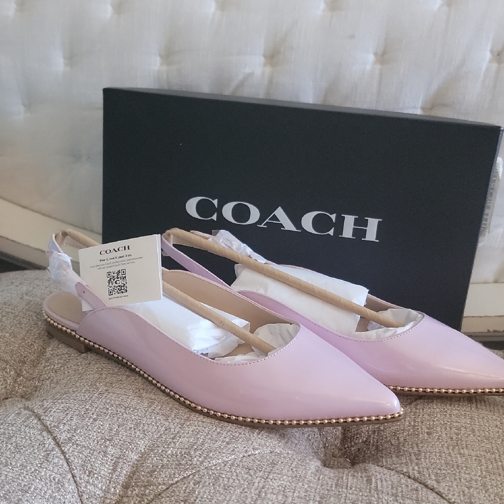 COACH VAE Patent Leather Skimmer Slingback Flats In Violet